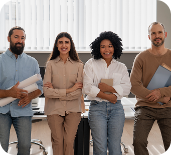 Group of students working together in a modern office